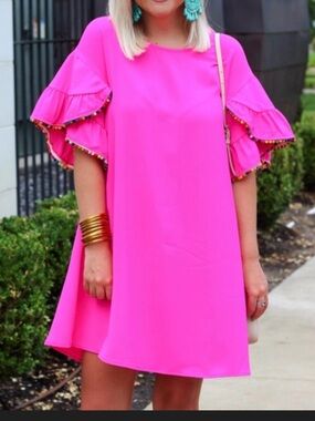Impressions Bright Pink Pompom ruffle sleeve size Medium